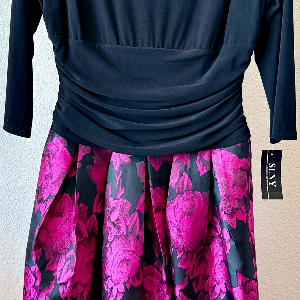 SLNY Black and Fuchsia Floral Dress